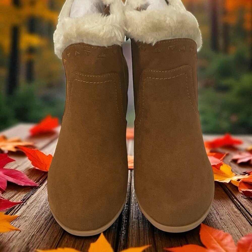 UNR8ED Coco Girls Faux Fur Ankle Boots Youth Size 13M Chestnut Trim Block Heel - Picture 5 of 16